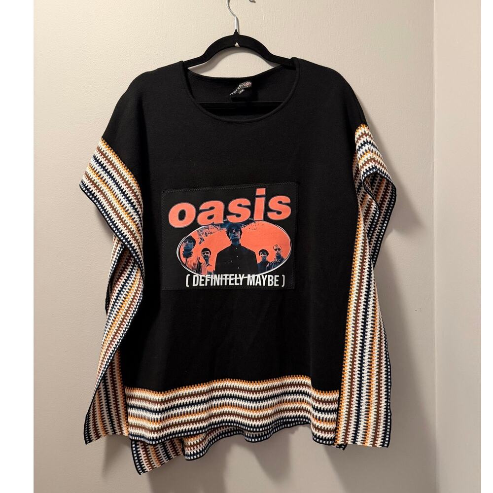Oasis poncho Sweater with Multi Color Striped Sleeves